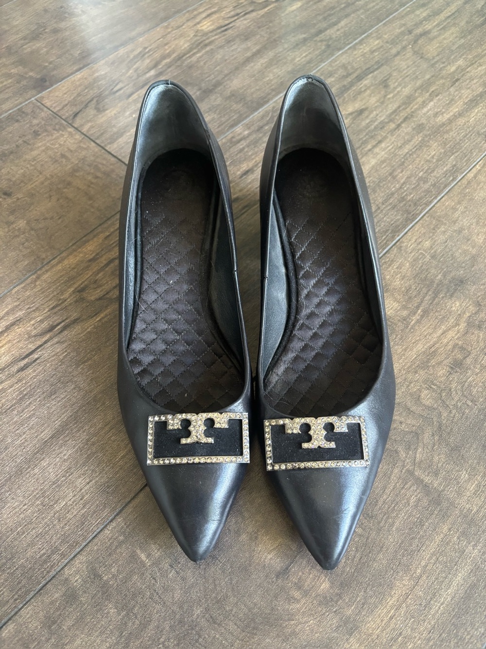 Tory Burch Gigi Embellished Pointed-Toe Block Heels